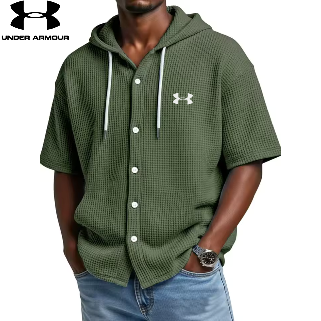 UA™ | Chemise Homme Waffle à Capuche Boutonnée