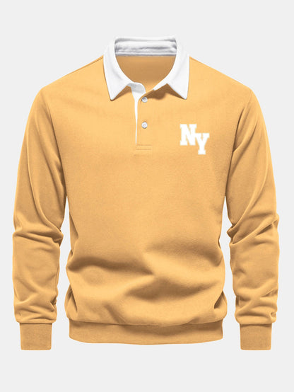 New York Print Contrast Polo Collar Sweatshirt