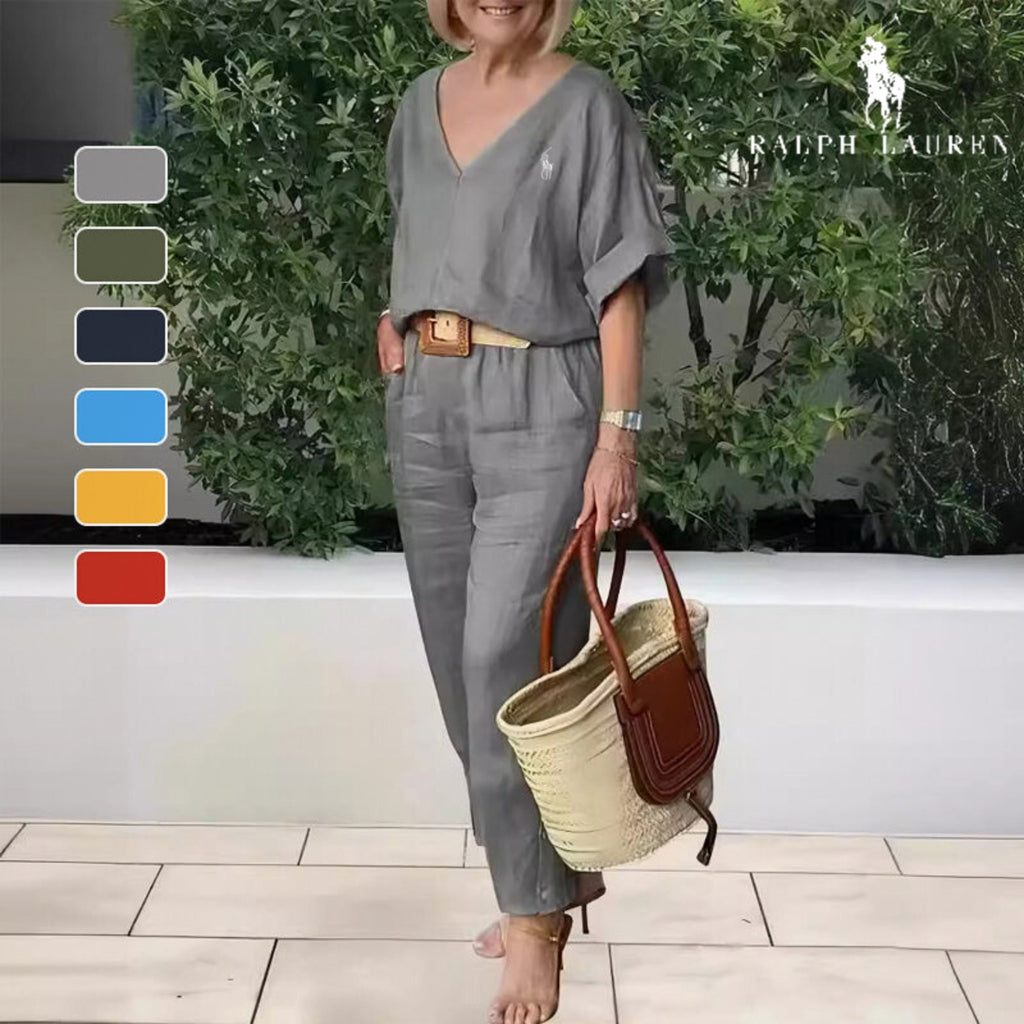 RL - Ensemble 2 pièces : Haut ample à col en V et pantalon avec poches
