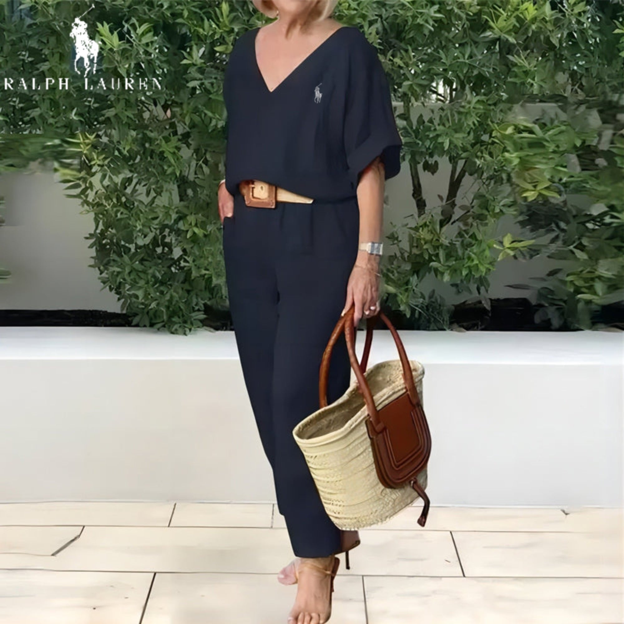 RL - Ensemble 2 pièces : Haut ample à col en V et pantalon avec poches