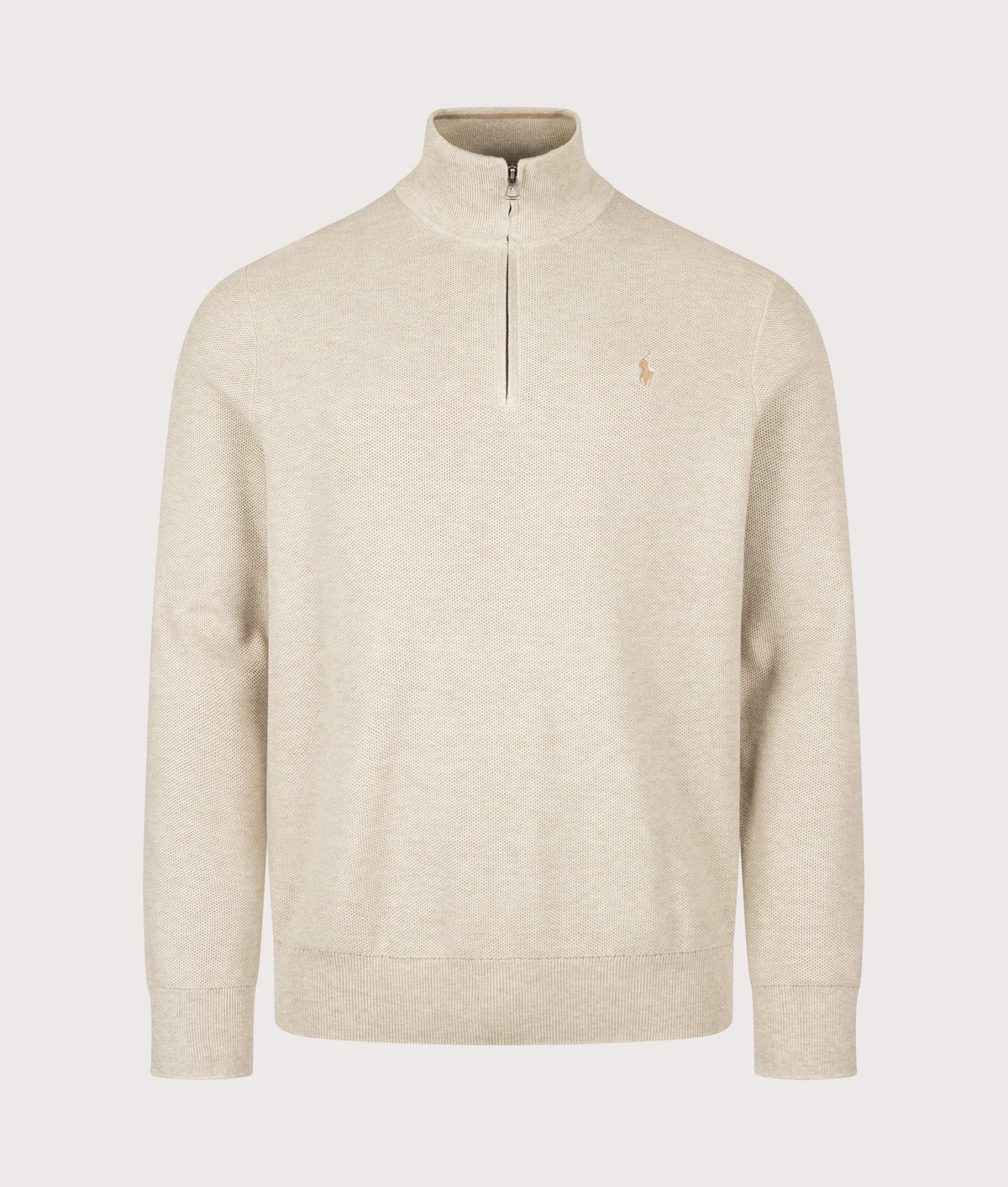 Regular Fit Quarter Zip Cotton Mesh Knitted Jumper