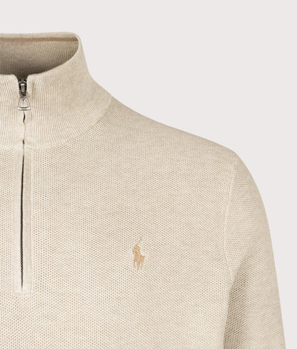 Regular Fit Quarter Zip Cotton Mesh Knitted Jumper