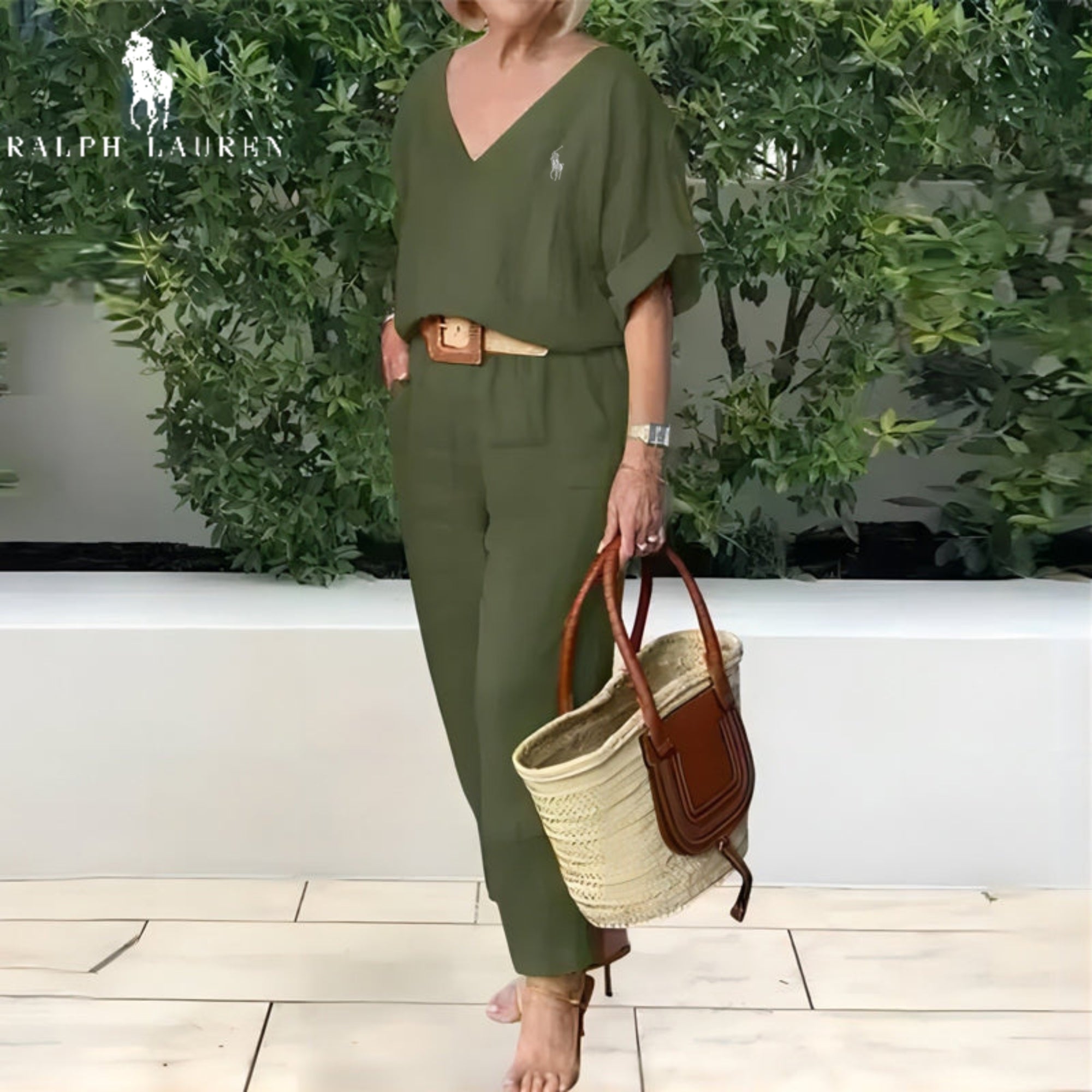 RL - Ensemble 2 pièces : Haut ample à col en V et pantalon avec poches