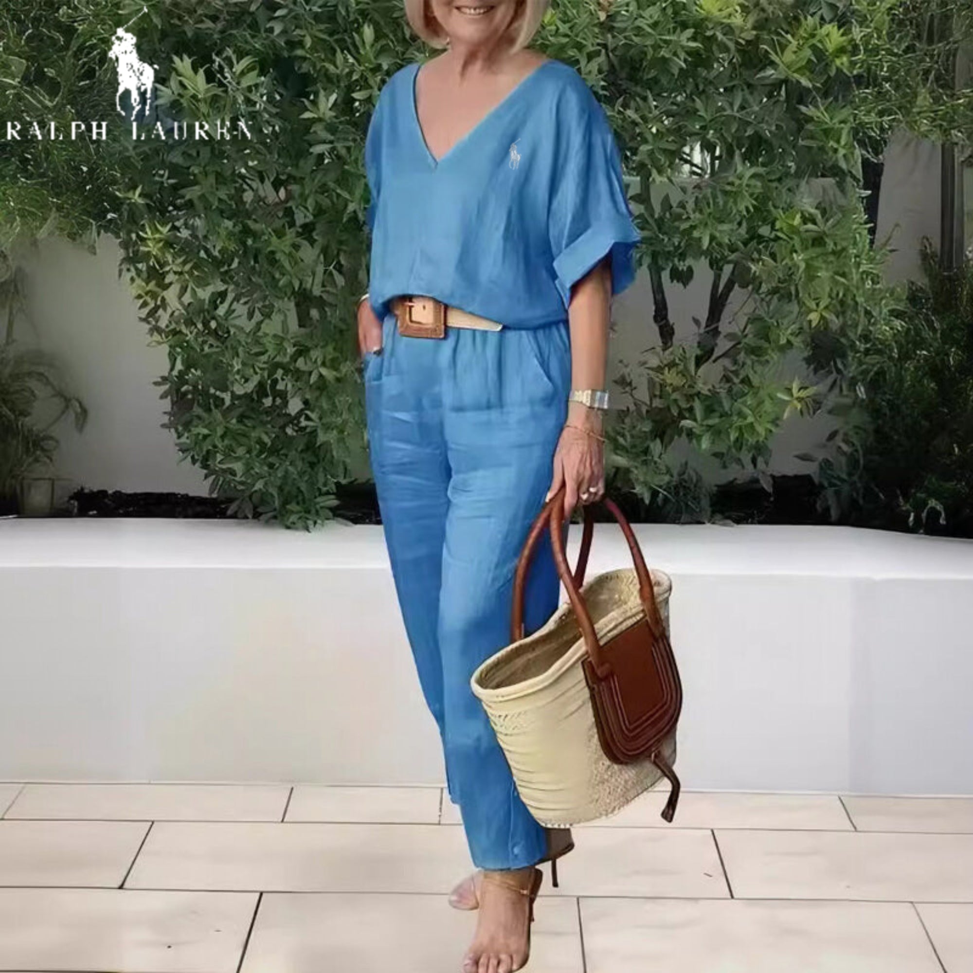 RL - Ensemble 2 pièces : Haut ample à col en V et pantalon avec poches
