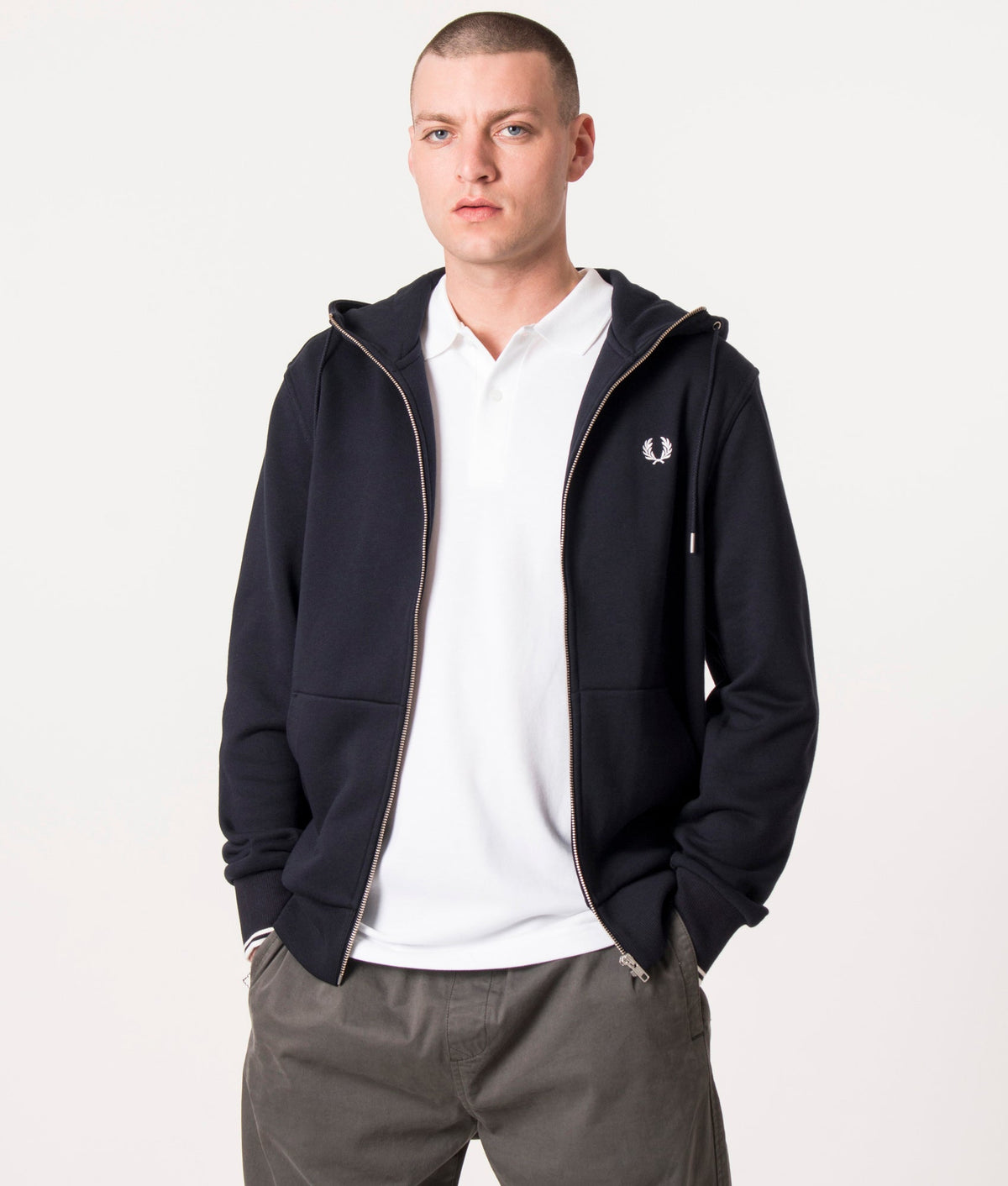 Regular Fit Zip Through Contrast Tipped Hoodie