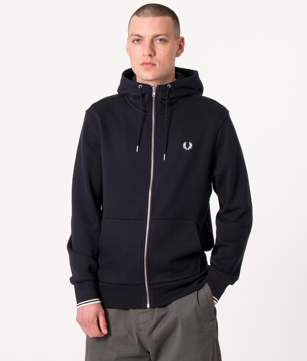 Regular Fit Zip Through Contrast Tipped Hoodie