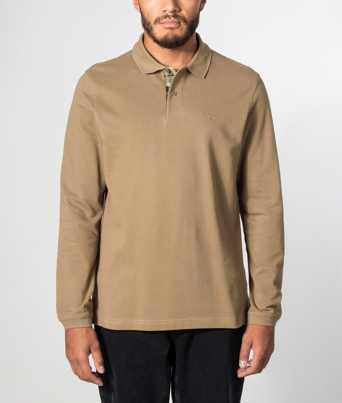 Regular Fit Essential Long Sleeve Tartan Piqué Polo Shirt