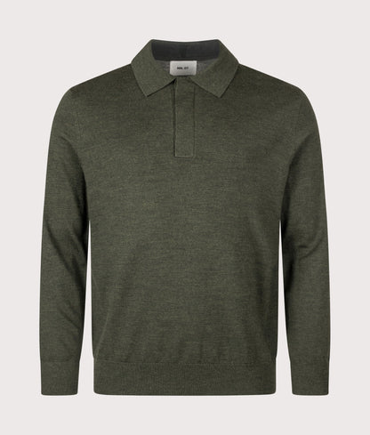 Emerson Long Sleeve Wool Knitted Polo Shirt