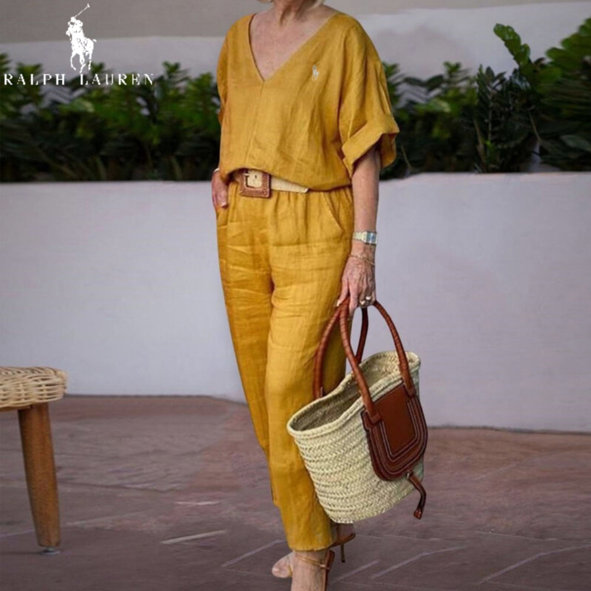 RL - Ensemble 2 pièces : Haut ample à col en V et pantalon avec poches