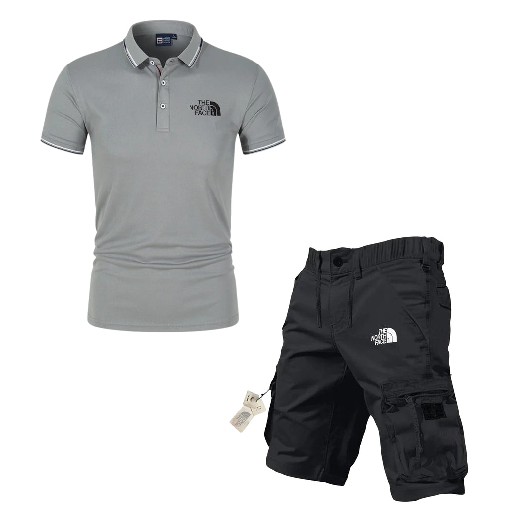 Men's Polo Shirt and Cargo Shorts Casual Summer Outfit Set