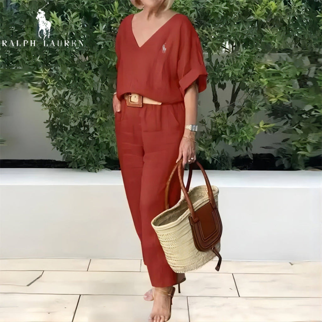 RL - Ensemble 2 pièces : Haut ample à col en V et pantalon avec poches