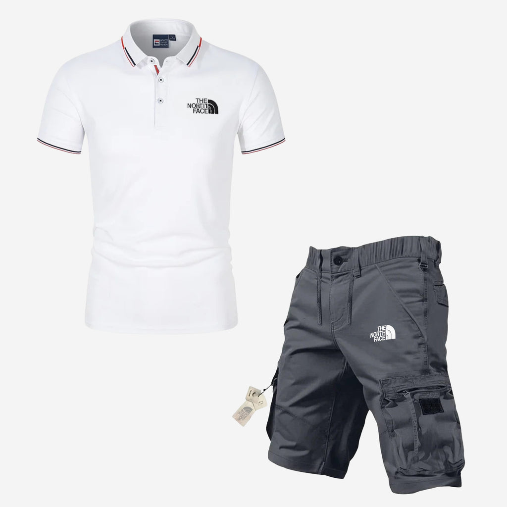 Men's Polo Shirt and Cargo Shorts Casual Summer Outfit Set