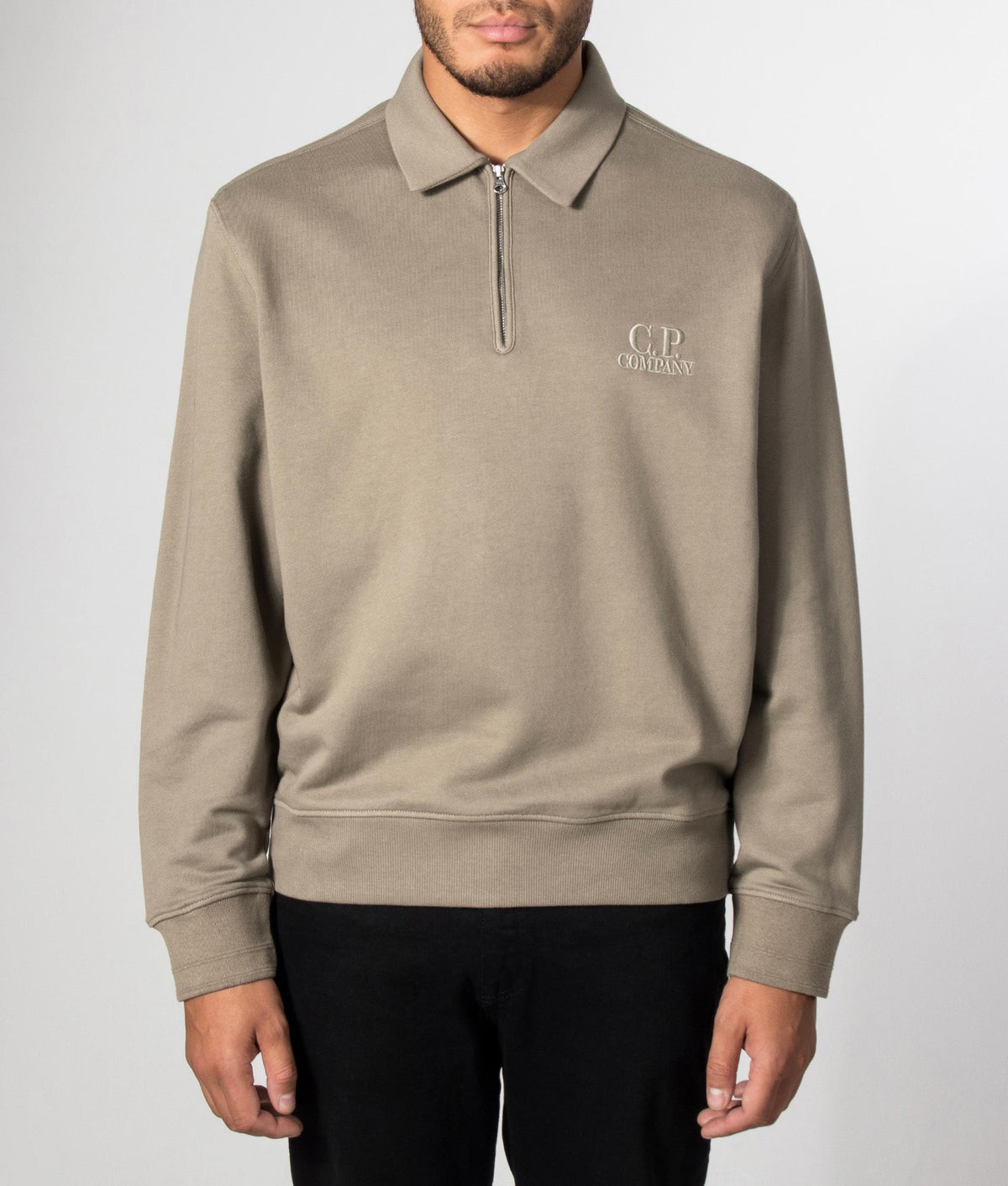 Diagonal Raised Fleece Polo Collar Sweatshirt