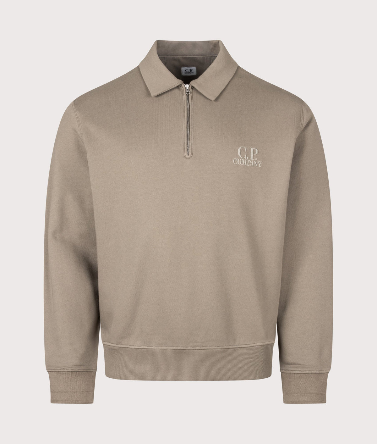 Diagonal Raised Fleece Polo Collar Sweatshirt