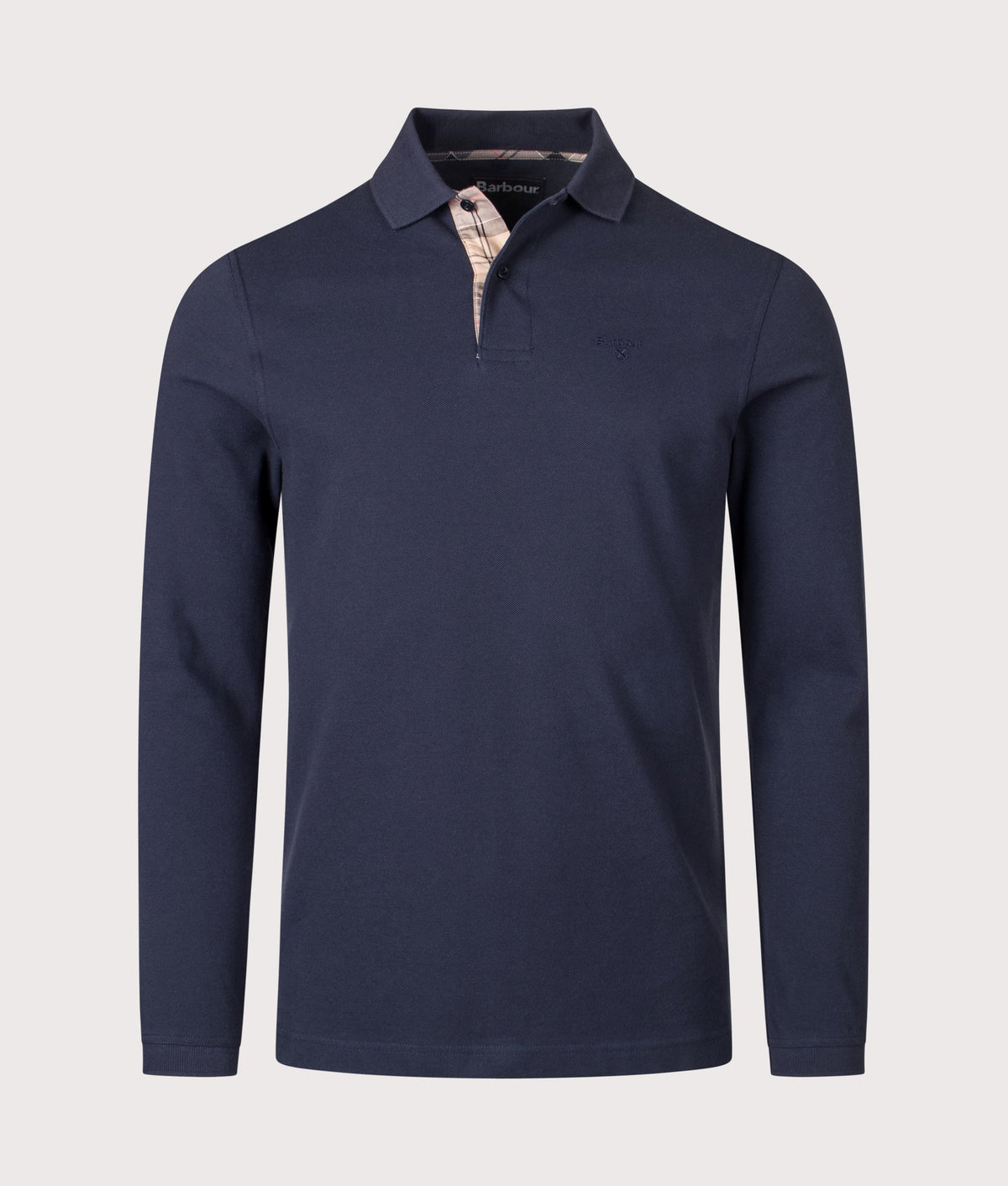 Long Sleeve Tartan Placket Polo Shirt
