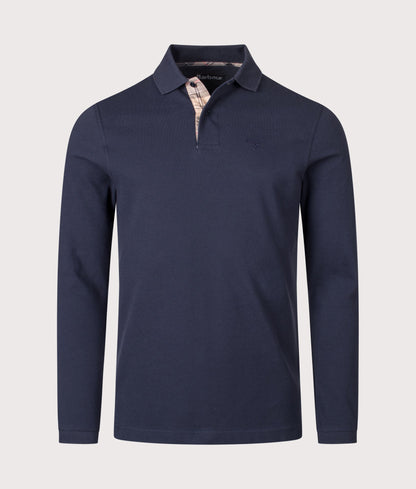 Long Sleeve Tartan Placket Polo Shirt