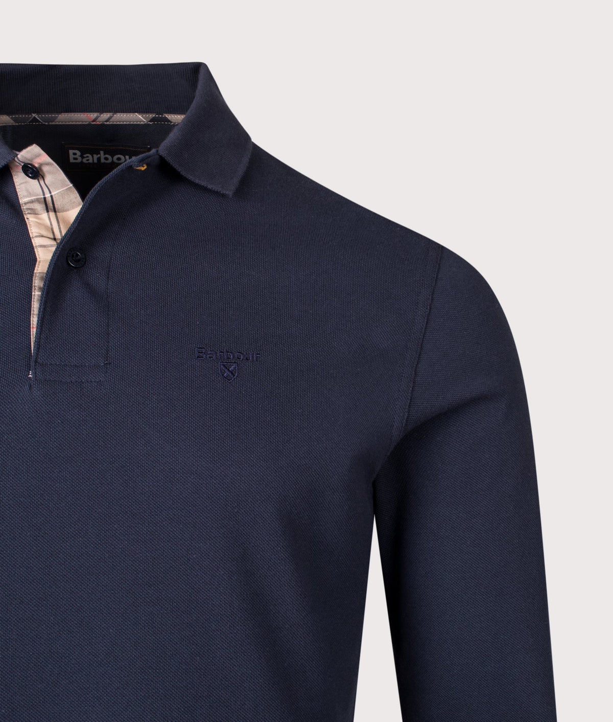 Long Sleeve Tartan Placket Polo Shirt