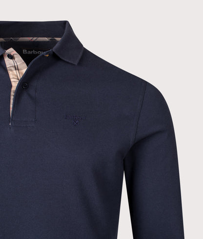 Long Sleeve Tartan Placket Polo Shirt