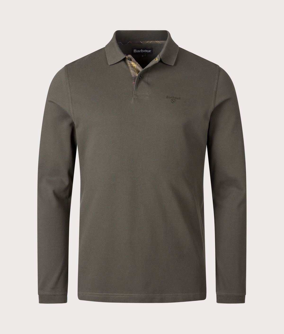 Long Sleeve Tartan Placket Polo Shirt