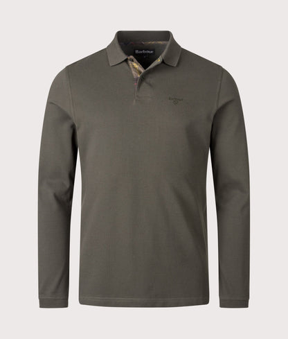 Long Sleeve Tartan Placket Polo Shirt