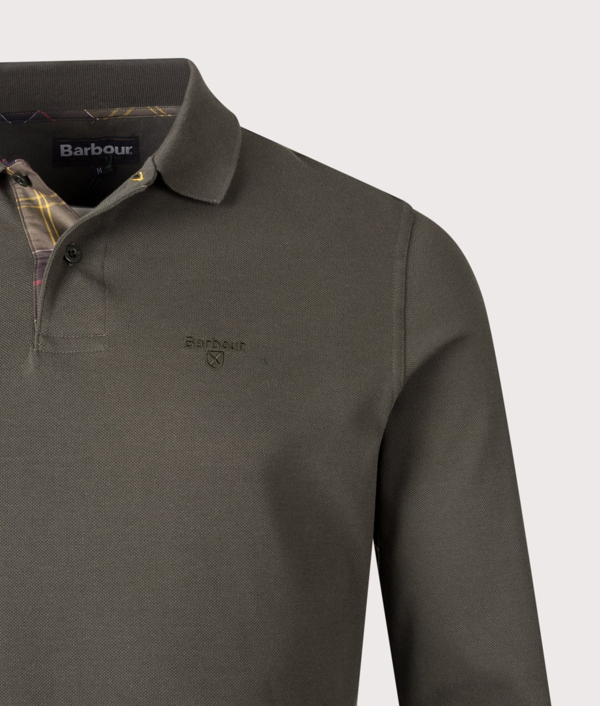 Long Sleeve Tartan Placket Polo Shirt