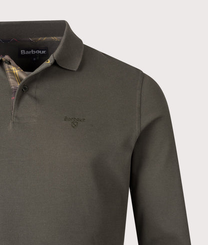 Long Sleeve Tartan Placket Polo Shirt