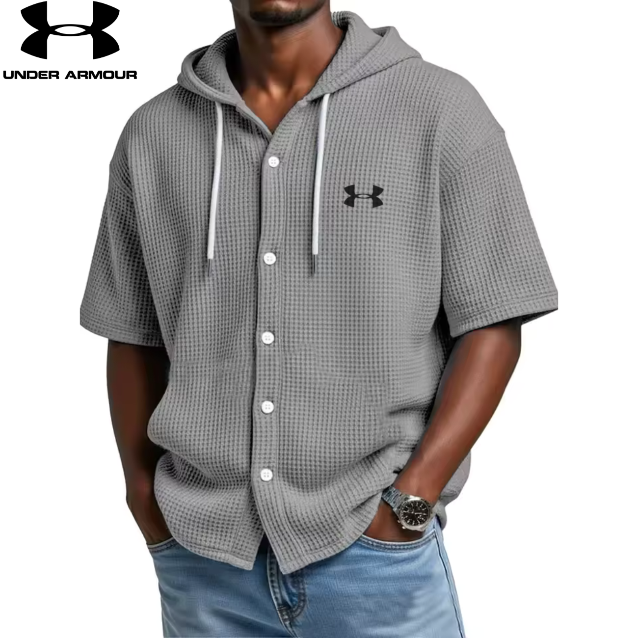 UA™ | Chemise Homme Waffle à Capuche Boutonnée