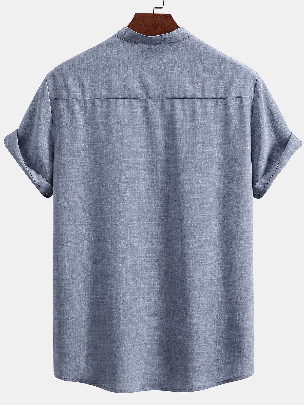 Short Sleeve Stand Collar Shirt & Straight Leg Linen Pants