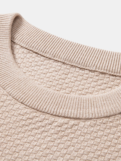 Checkerboard Textured Crew Neck Sweater