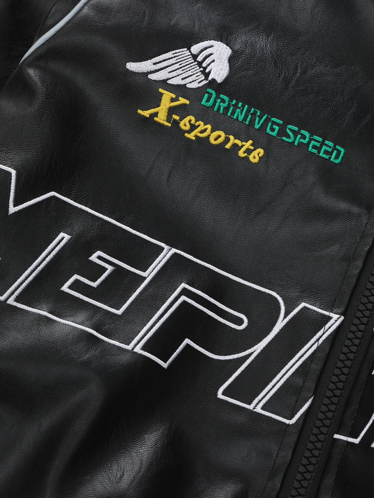 Fleece Lined Embroidery Leather Racing Jacket