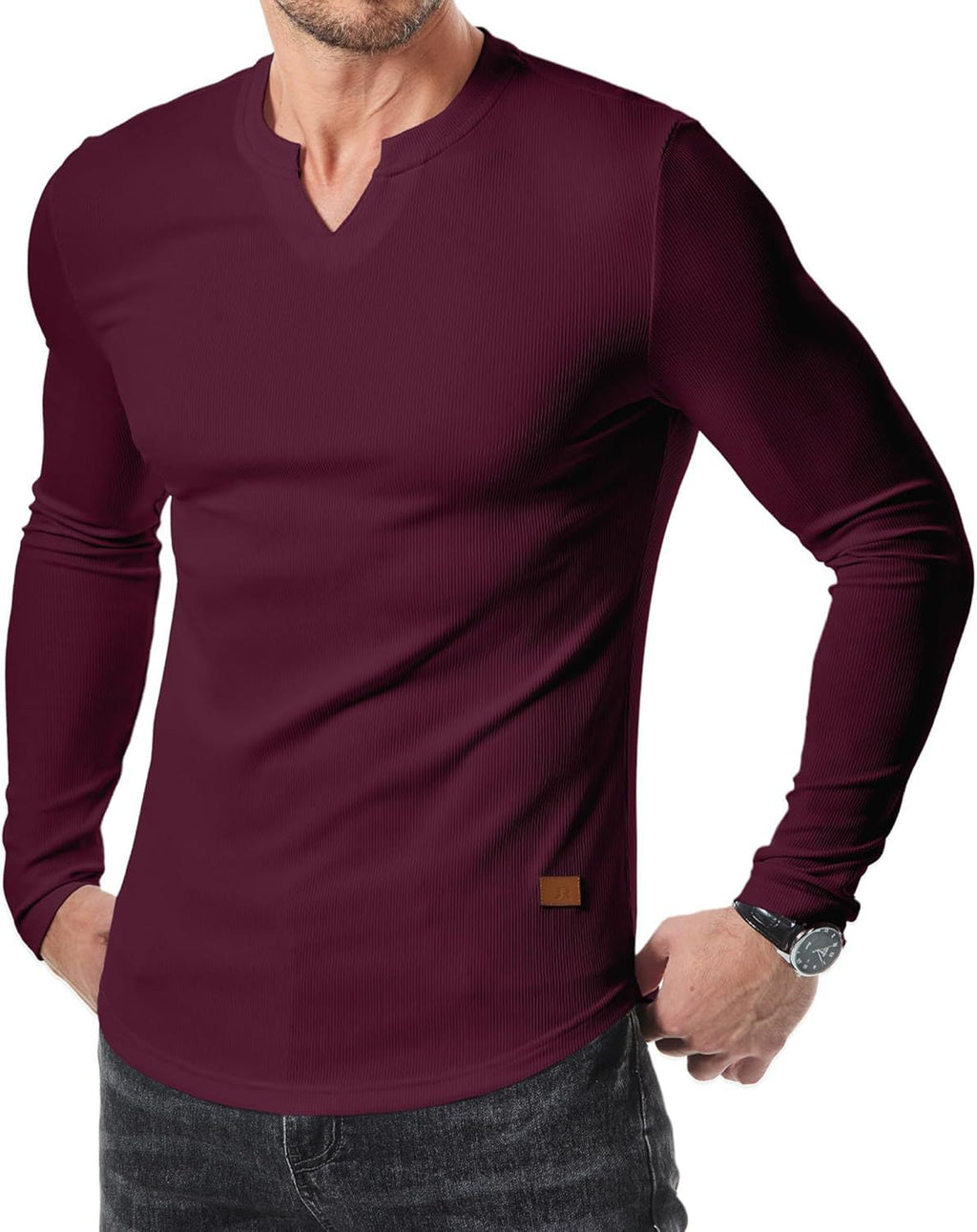 Longline V-Neck Ribbed Tee Essential