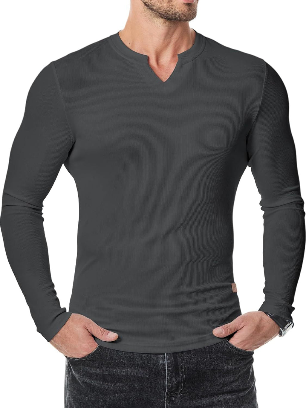 Longline V-Neck Ribbed Tee Essential