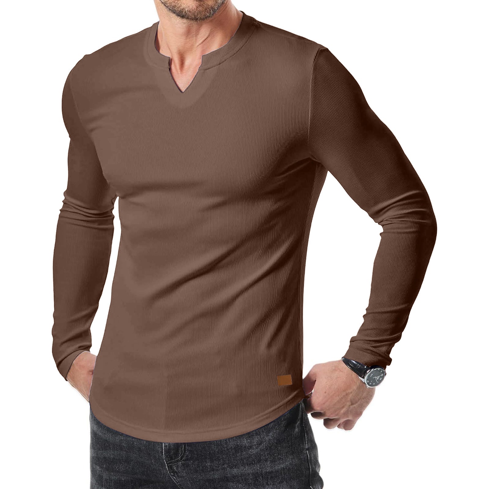 Longline V-Neck Ribbed Tee Essential