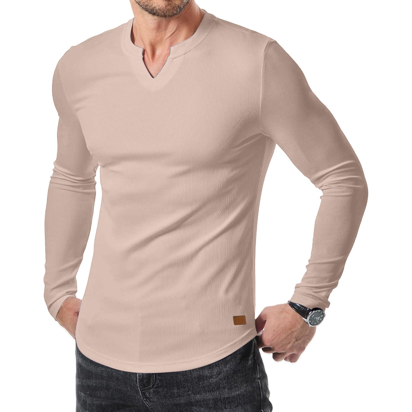 Longline V-Neck Ribbed Tee Essential