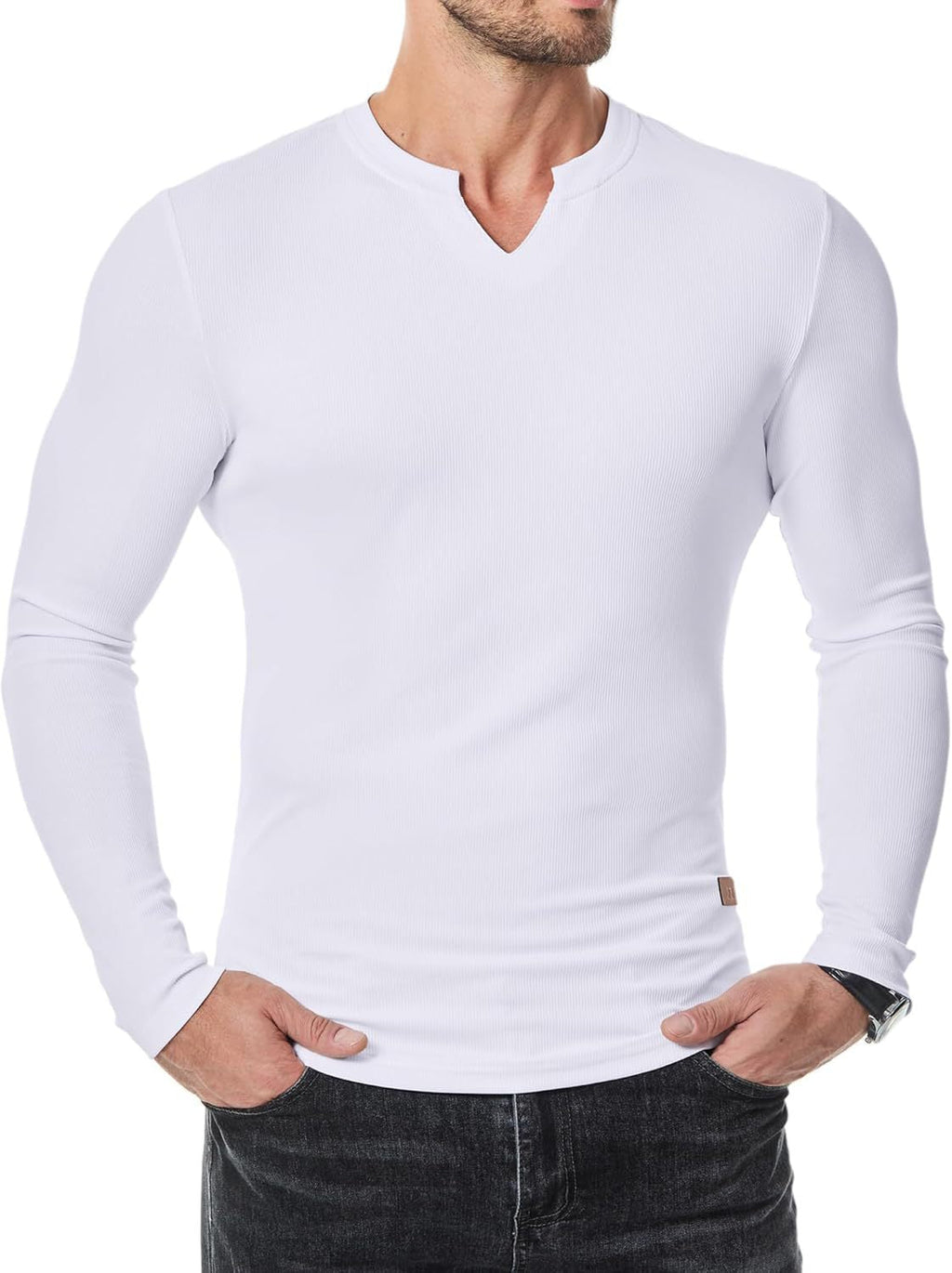 Longline V-Neck Ribbed Tee Essential