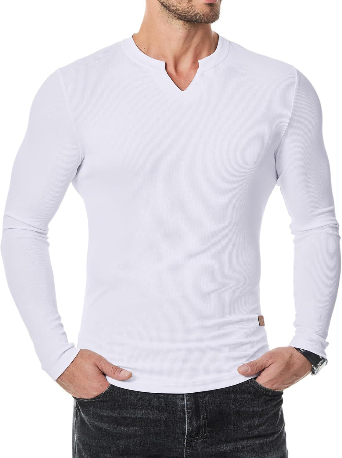 Longline V-Neck Ribbed Tee Essential