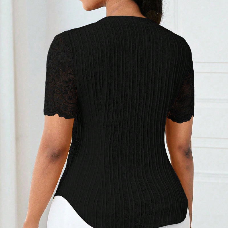 Breathable Lace Sleeve V-Neck Blouse