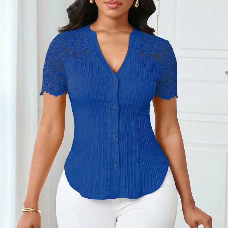 Breathable Lace Sleeve V-Neck Blouse