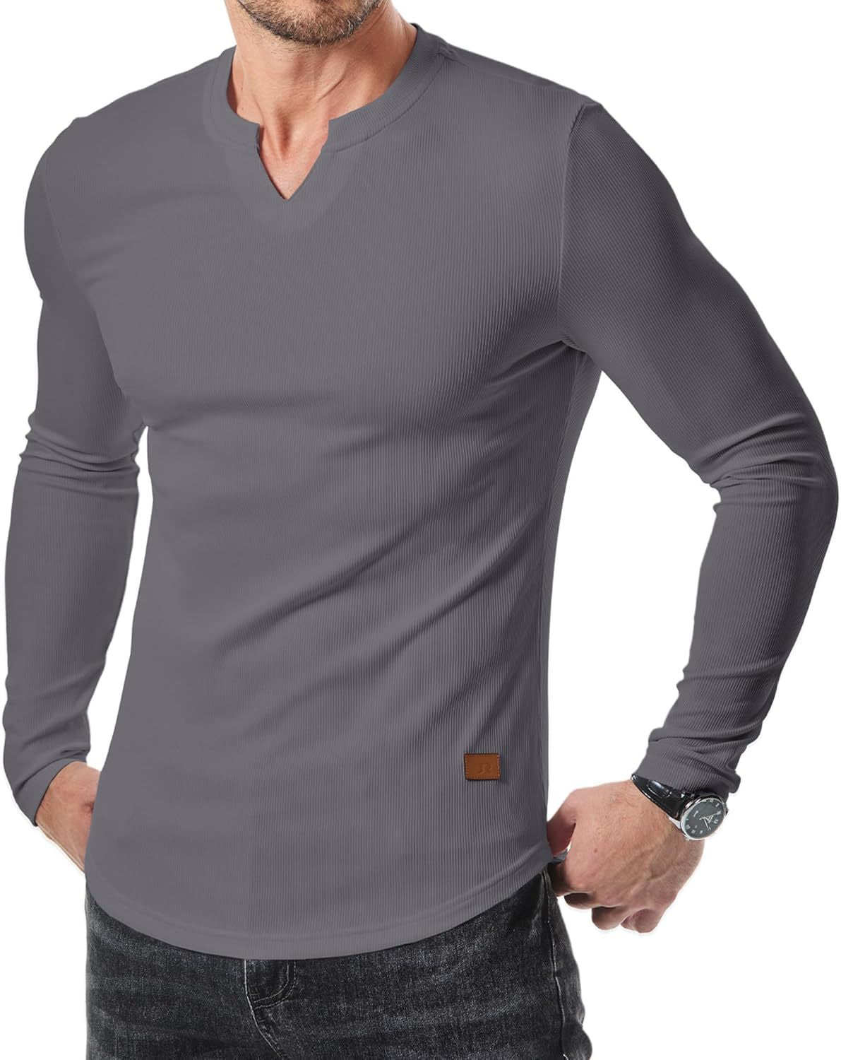 Longline V-Neck Ribbed Tee Essential