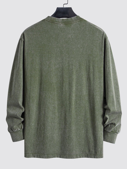 Relax Fit Long Sleeve Washed Distressed T-Shirt