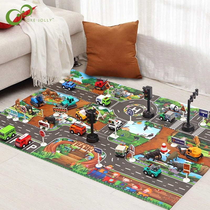 Baby play mat, urban traffic road map mat, city car parking mat, traffic signs, baby climbing play mat