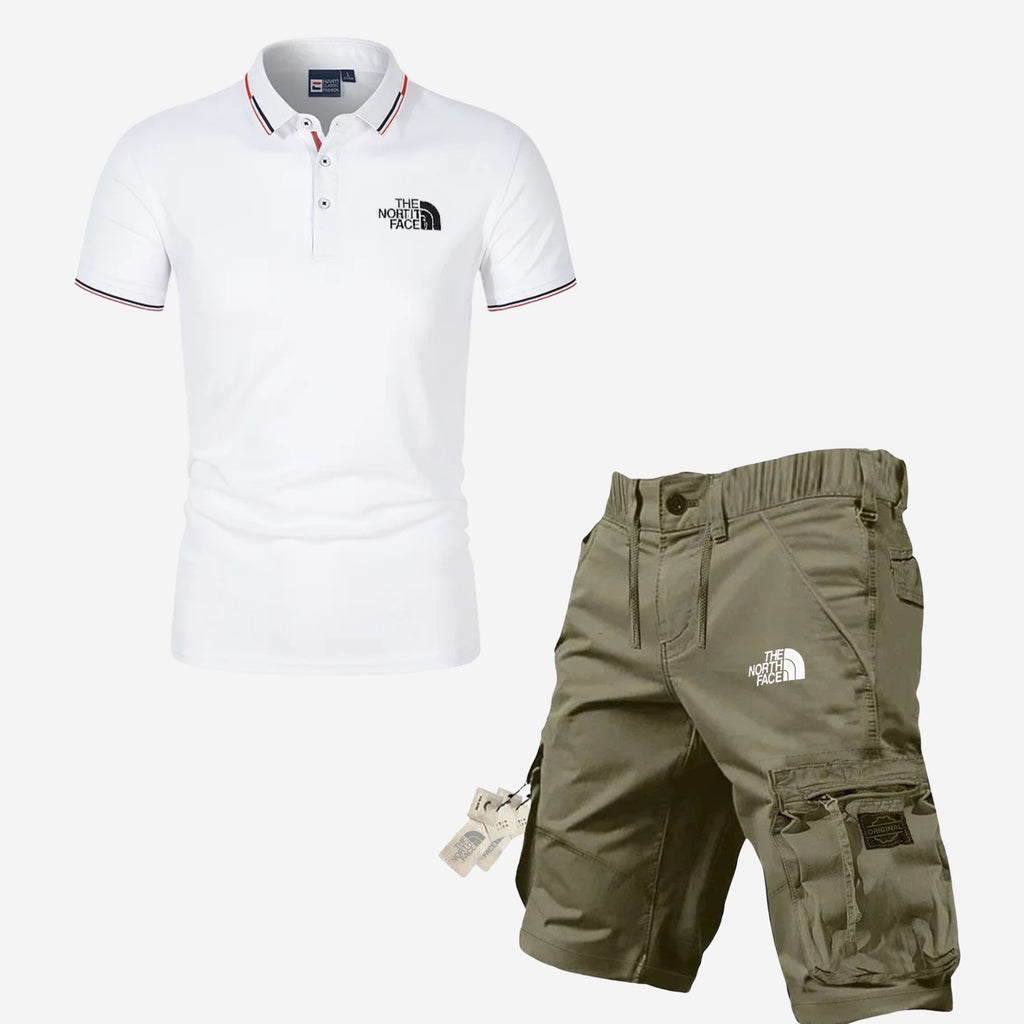 Men's Polo Shirt and Cargo Shorts Casual Summer Outfit Set
